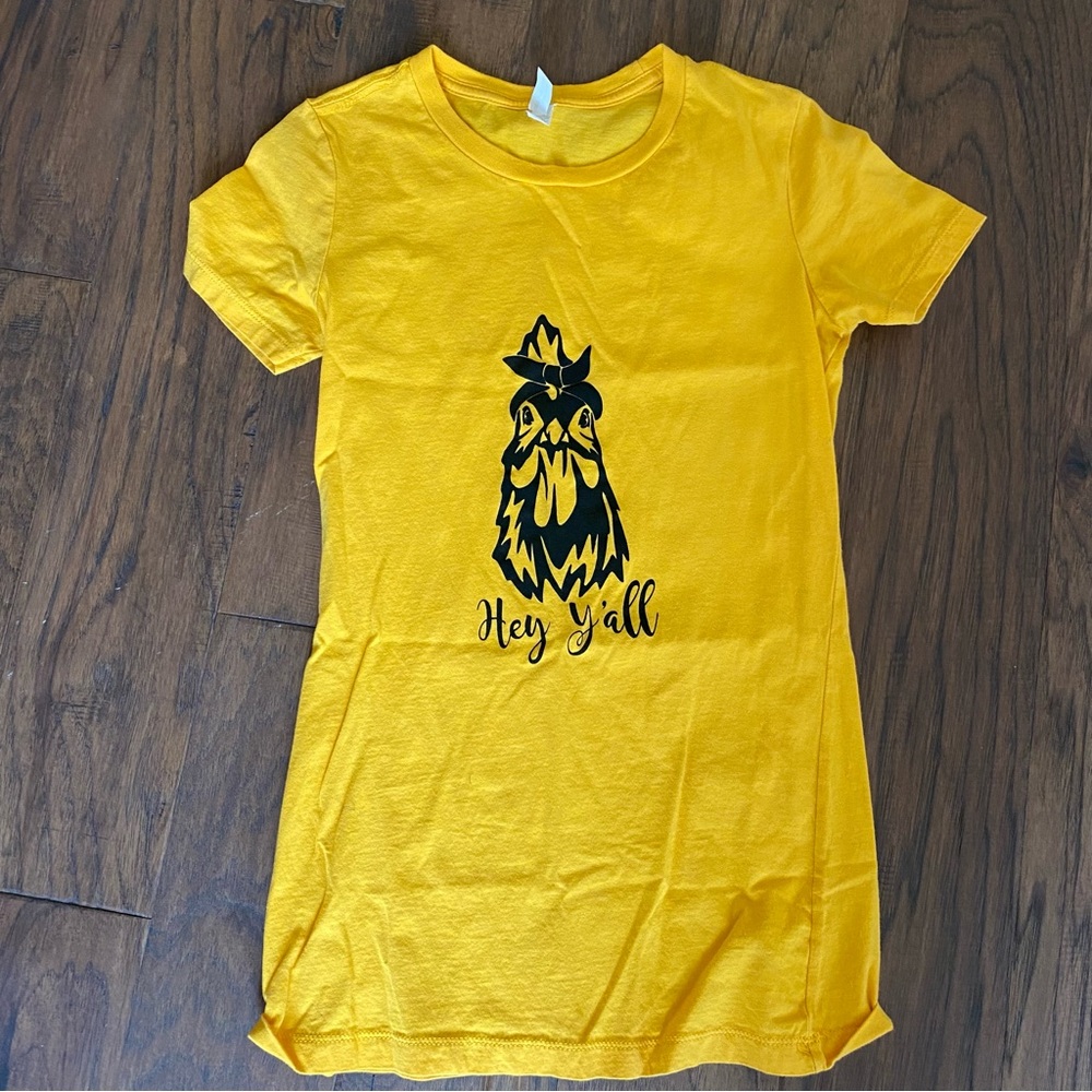 Yellow Graphic Tee with Chicken Design
